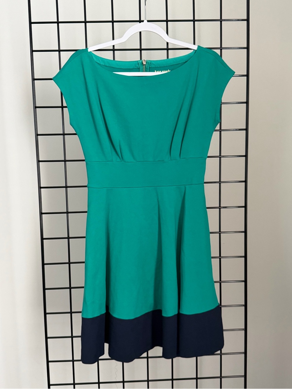 kate spade Teal Fit-and-Flare Dress with Navy Hem